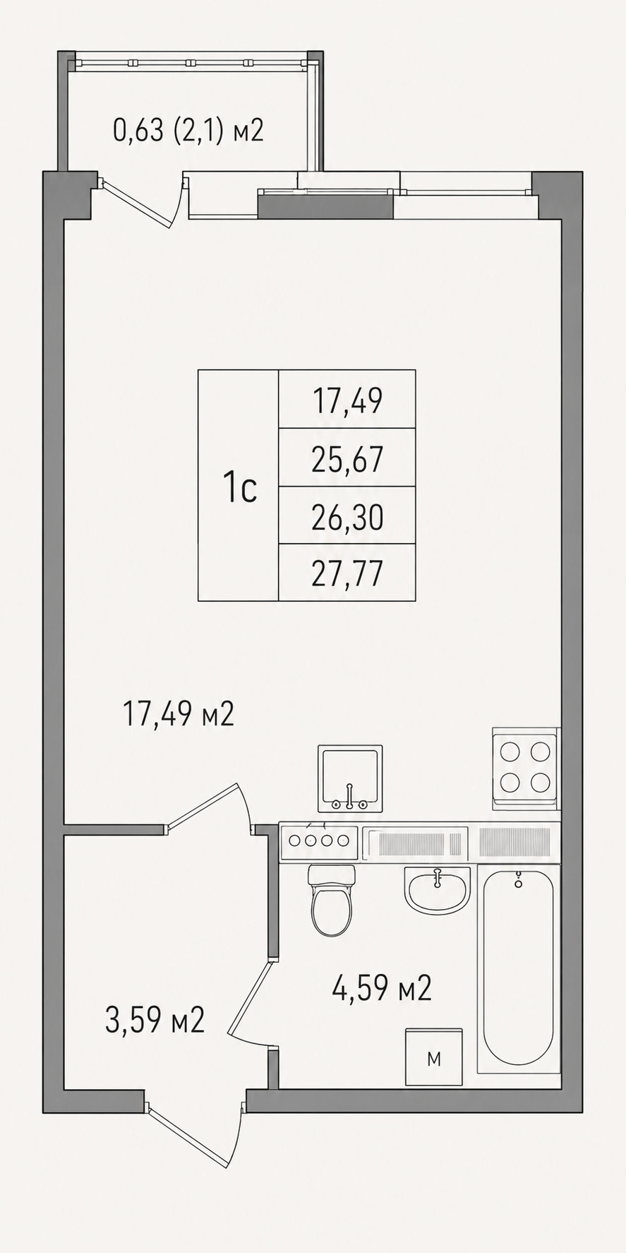 Студия 26 м²