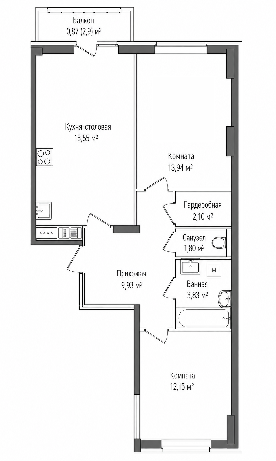 2-комнатная 63,2 м²